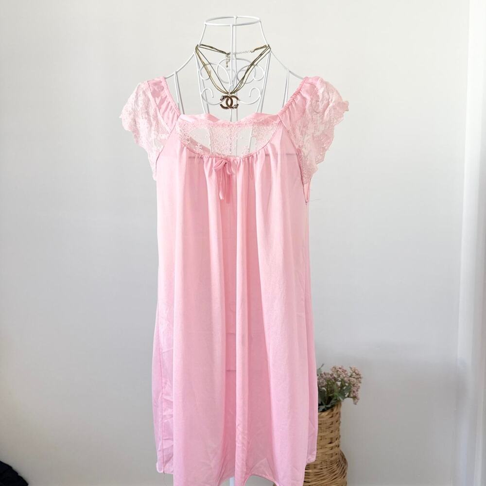 INSANE vintage 60s pink lace silky babydoll mini slip night dress